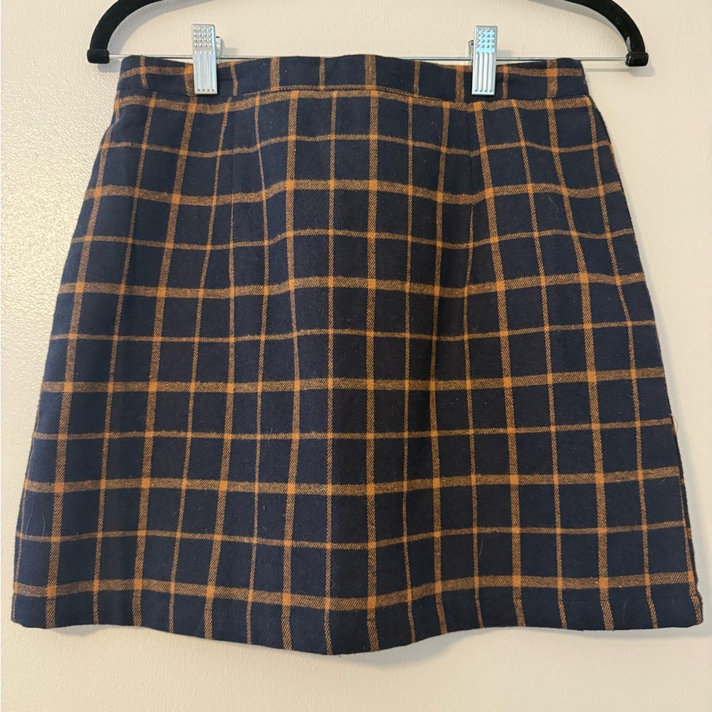 Plaid A-Line Skirt - Navy and Tan